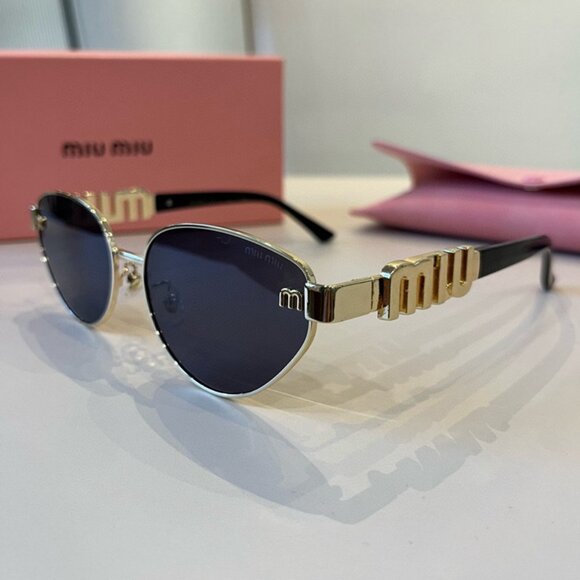 Miu Miu Gold Metal Frame Black Sunglasses - Picture 1 of 7